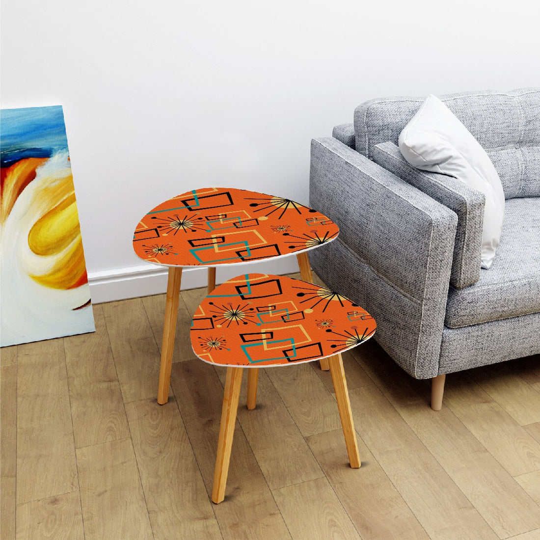 Mid Century Modern Atomic Starburst, Orange Mod Nesting Tables - Mid Century Modern Gal