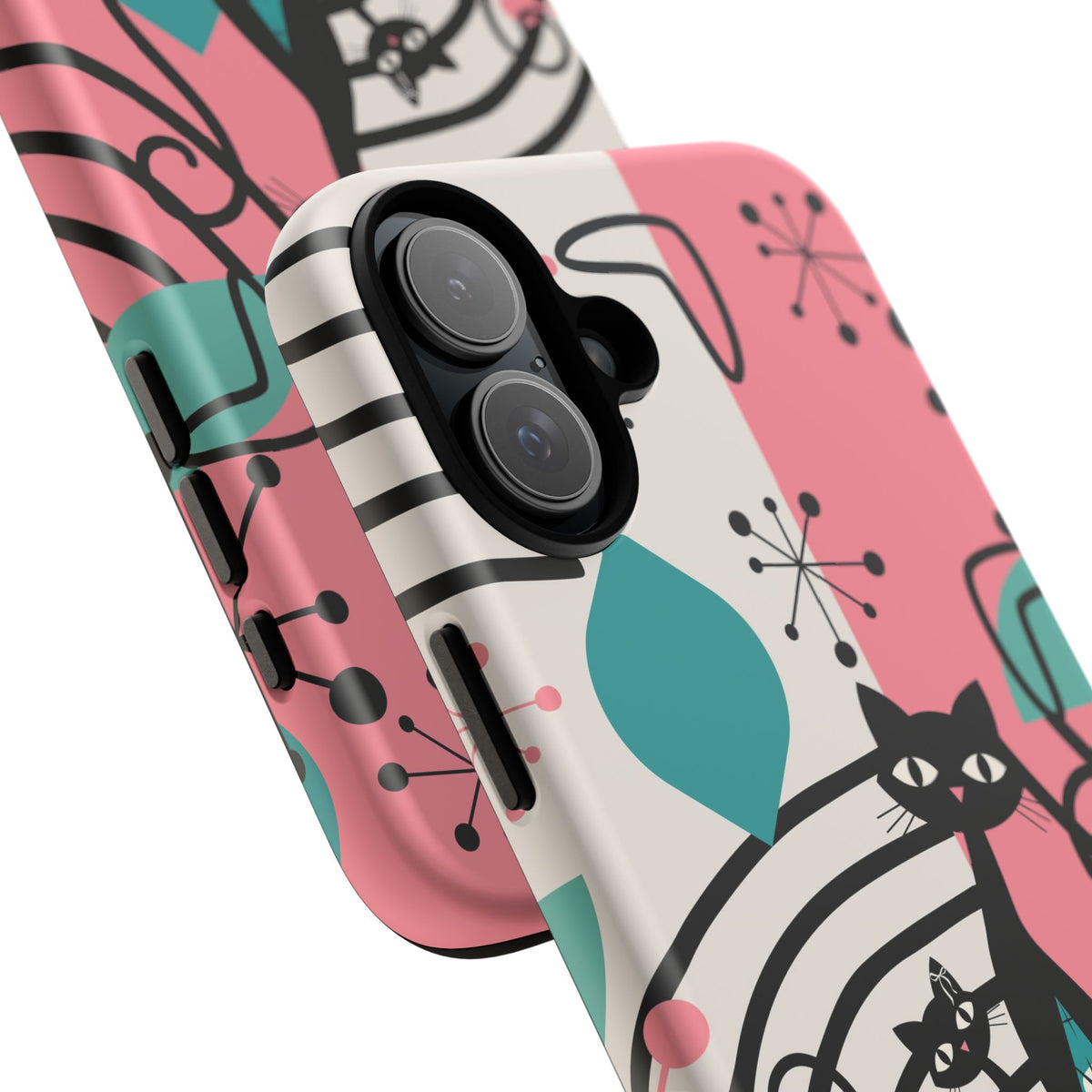 Mid Mod Atomic Cat Boomerang Starburst, Pink, Black Kitschy Stylish Cat Phone Case: Modern Design for Cat Lovers