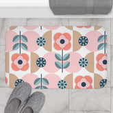 Scandinavian Designed Bath Mat, Blue, Pink Retro Bath Decor - Mid Century Modern Gal