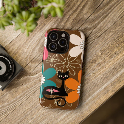 Atomic Cat Retro 70s Vibe Flower Power Tough Cases: Cute Floral and Cat Phone Case for Cat Lovers