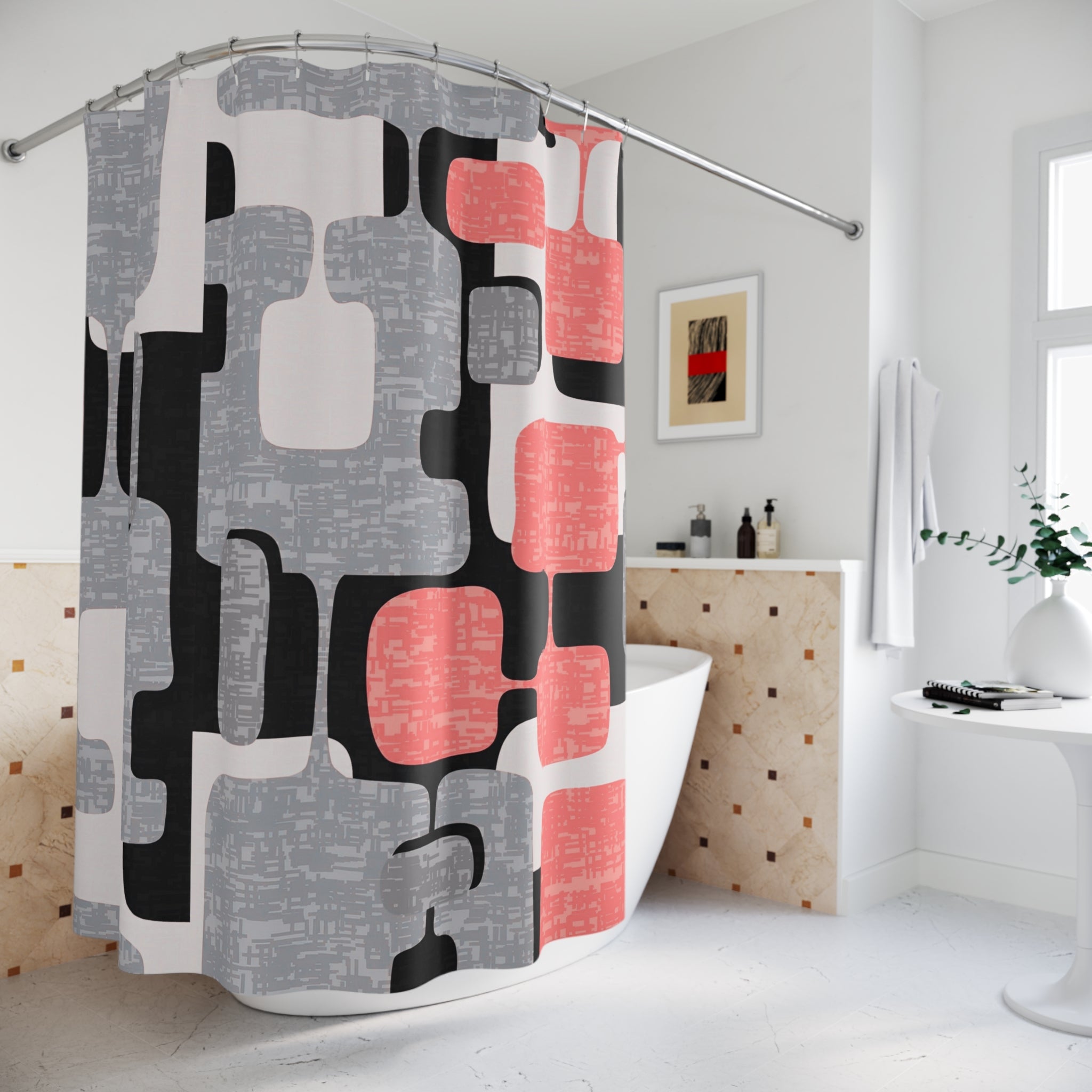 Pink and deals gray shower curtain