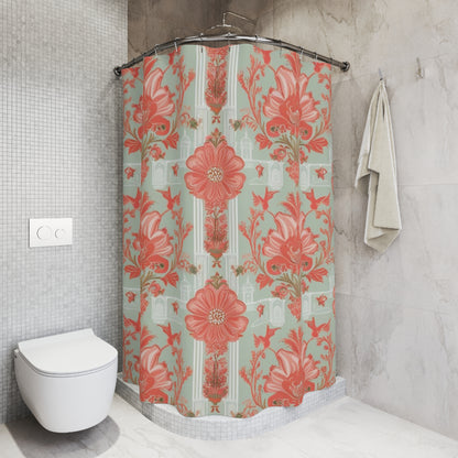 Chinoiserie Floral Elegance Shower Curtain - Vintage Inspired Design for a Chic Bathroom - Mid Century Modern Gal