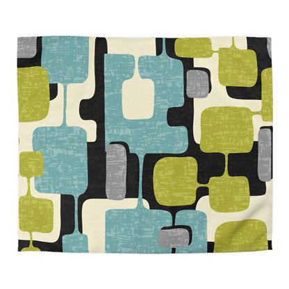 Mid Century Modern Geometric Atomic Home Living, Aqua Blue, Green, Black Gray Microfiber Duvet Cover - Mid Century Modern Gal