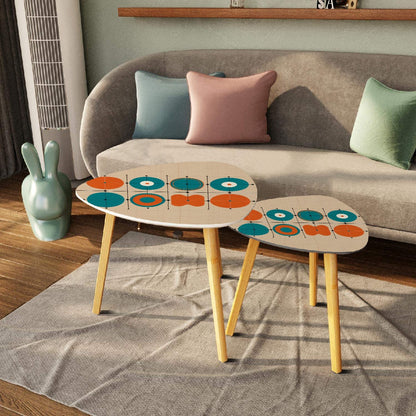 Mid Century Modern Minimalist Geometric Orange Teal Mid Mod Nesting Tables - Mid Century Modern Gal