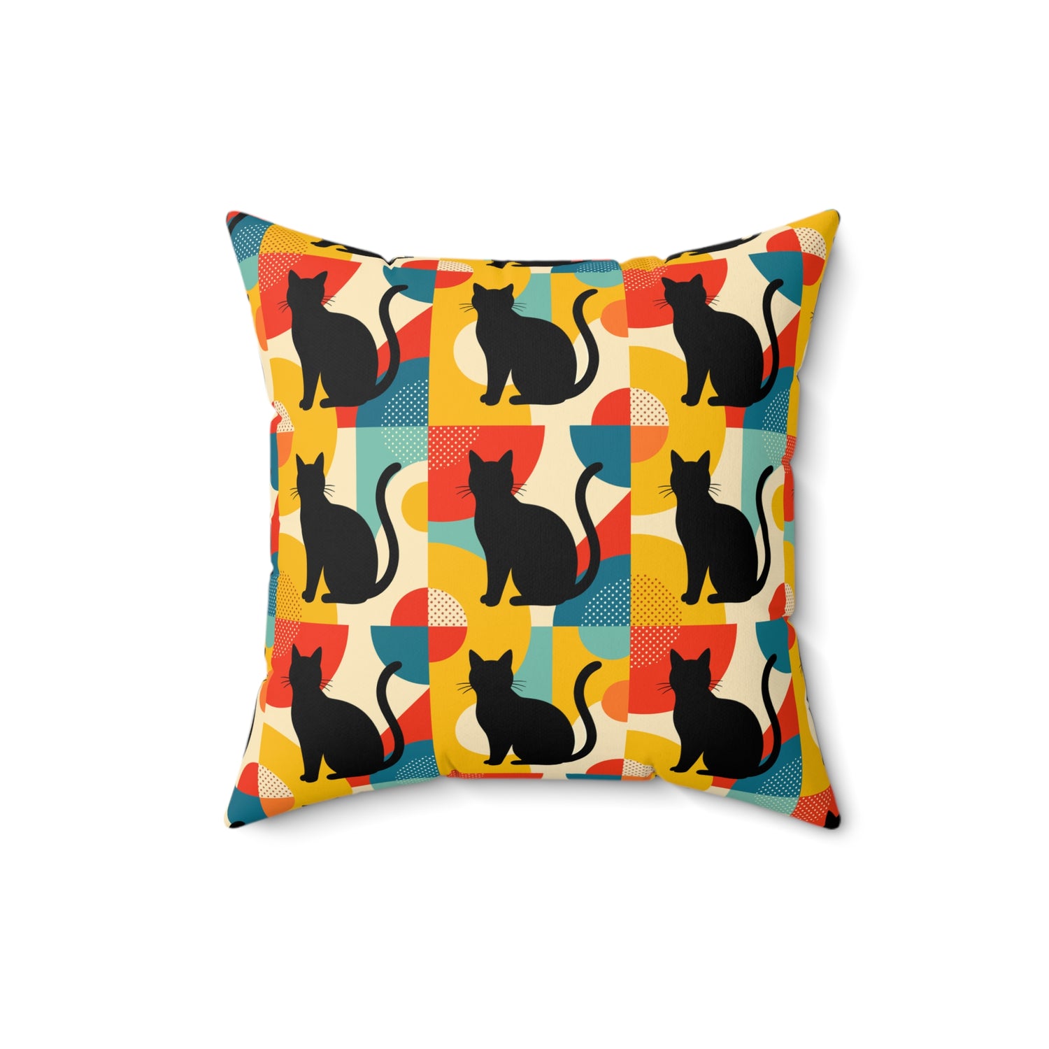 Pop Art Black Atomic Cats, Red Blue Yellow, Pillow Cover and Insert - Mid Century Modern Gal