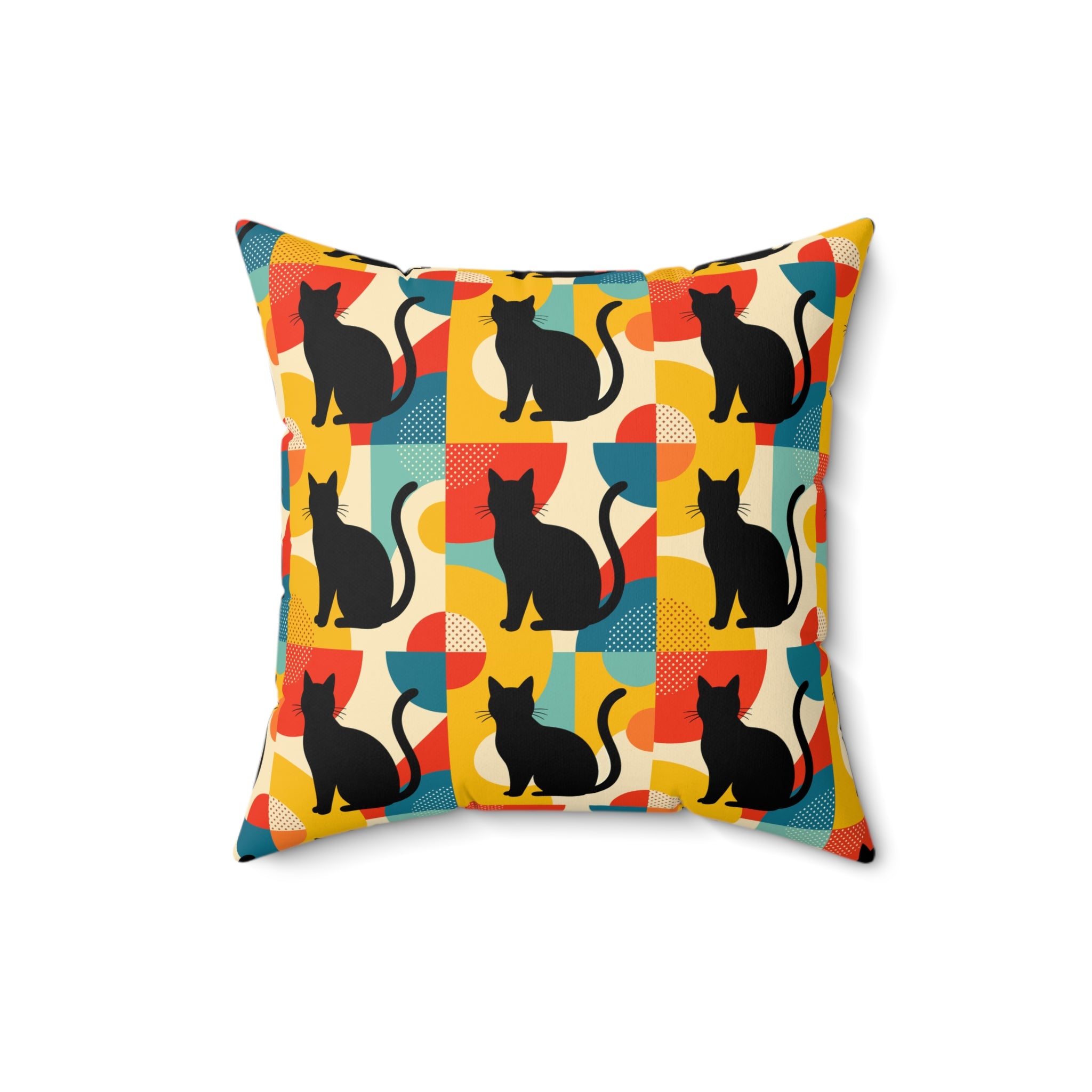 Pop Art Black Atomic Cats, Red Blue Yellow, Pillow Cover and Insert - Mid Century Modern Gal