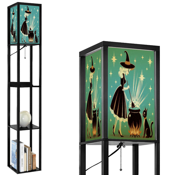 Witch's Brew Mid Century Modern Halloween Gothic Teal Lampshade for Floor Lamp with Shelves - Lampshade Only
