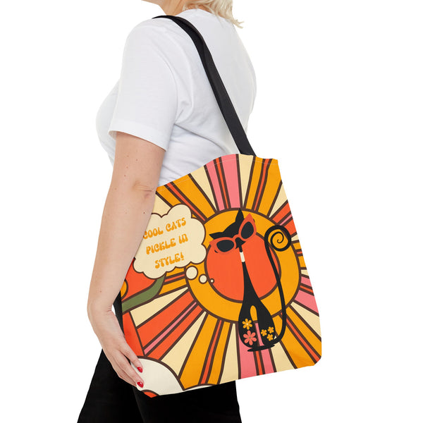 Pickleball Player Lover Tote Bag, Retro Groovy Mod Cat