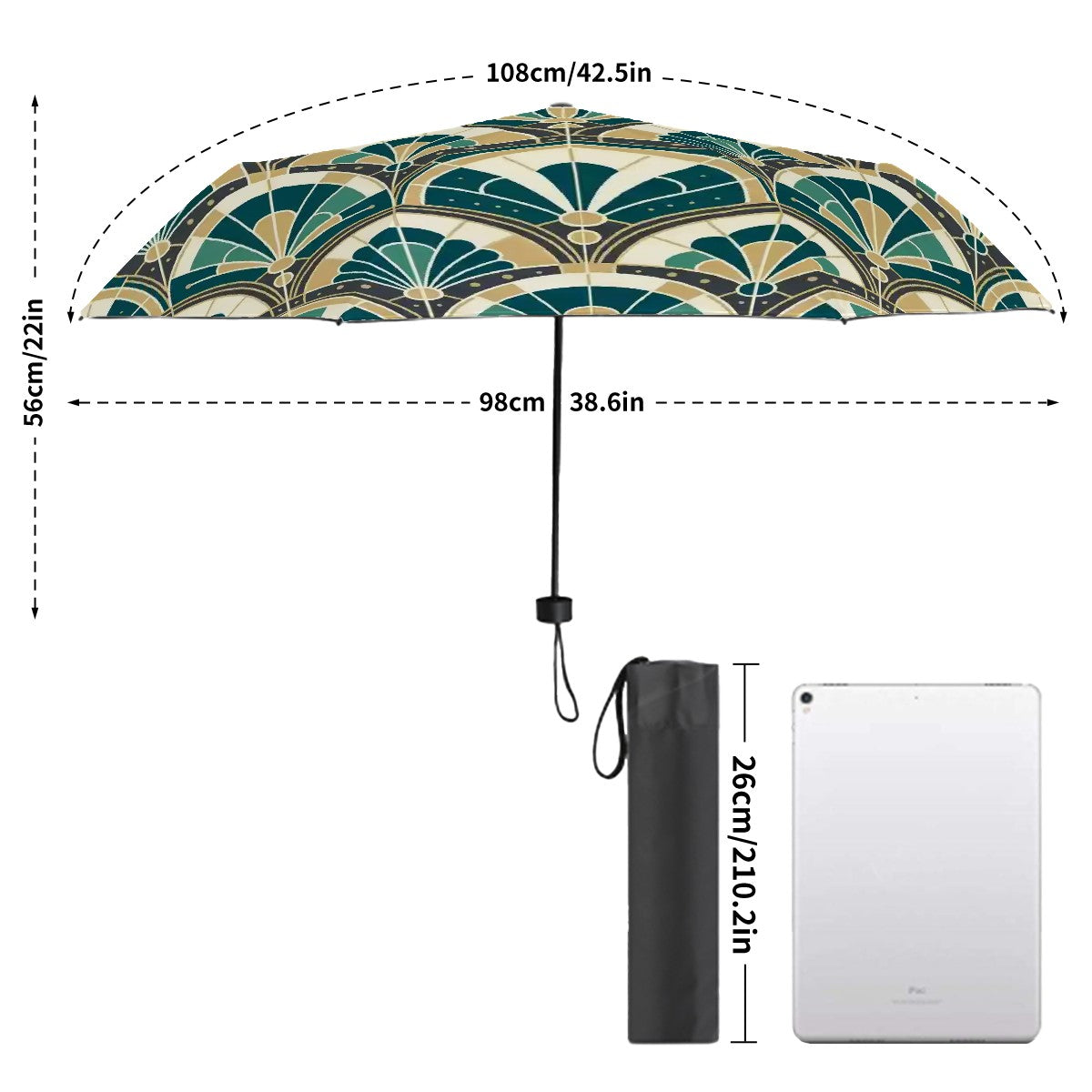 Art Deco Peacock Inspired UV Protection Umbrella - Mid Century Modern Gal