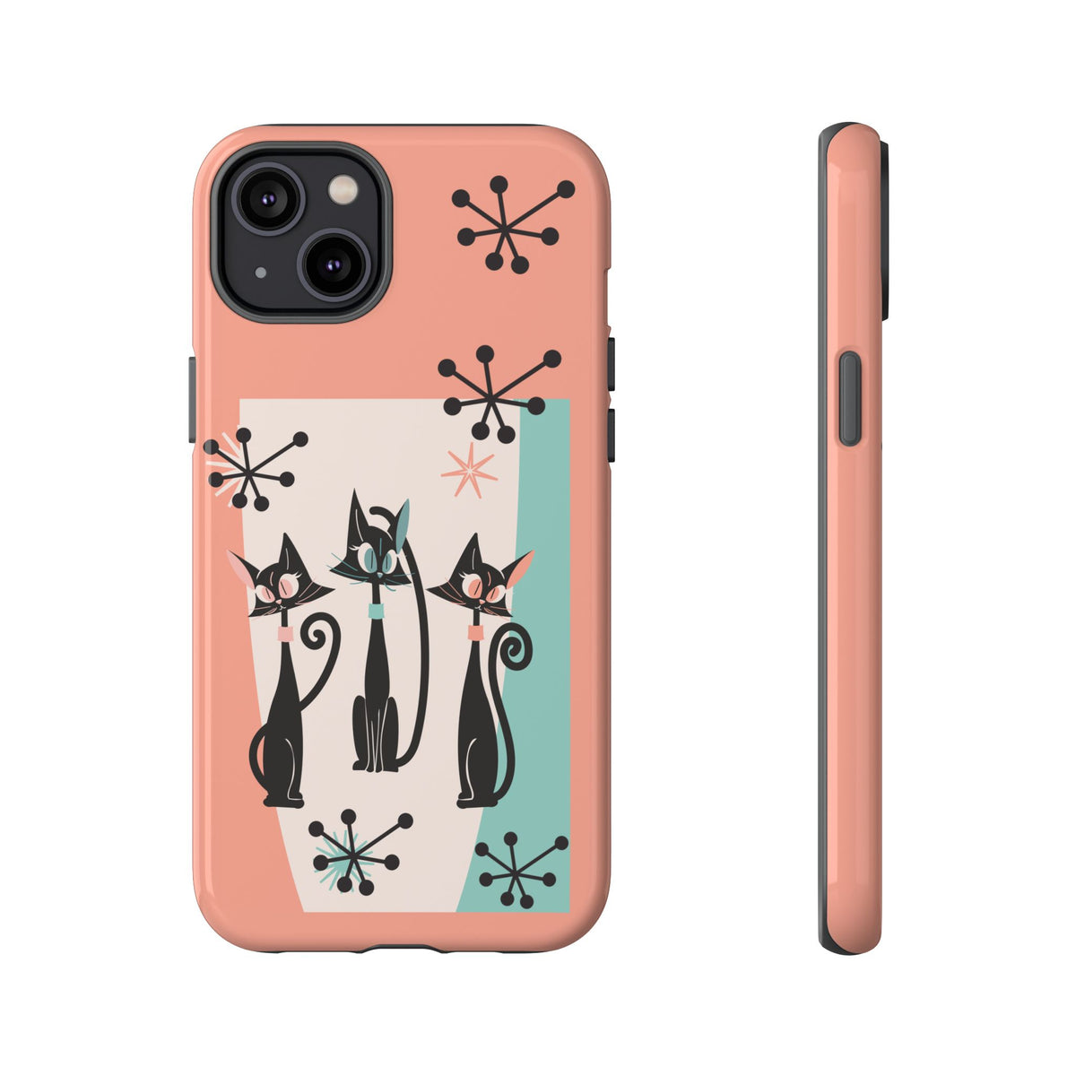 Atomic Cat Mid Mod Coral Aqua Blue Starburst Kitschy Fun Chic Samsung, Smart Phones Tough Cases - Mid Century Modern Gal