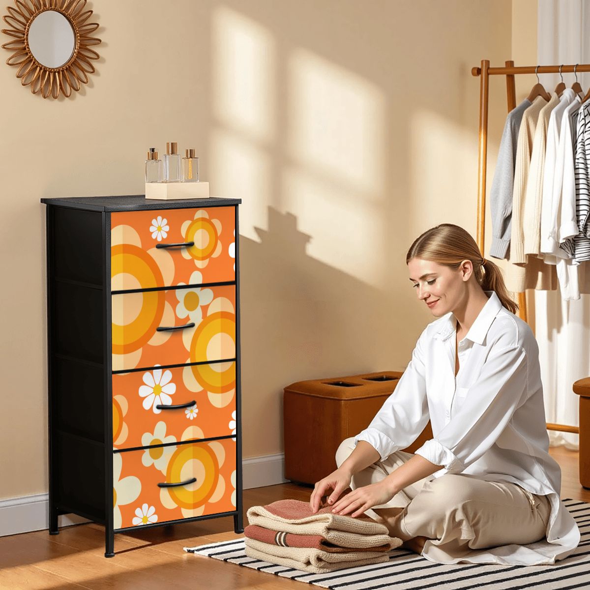 Flower Power Orange Groovy Mod 4-Drawer Dresser - Mid Century Modern Gal