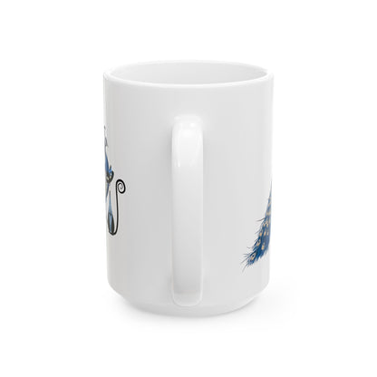 Atomic Cat Mug Blue Chinoiserie Peacock MCM Black Cat Mug  Vintage Inspired  Gift Elegant Peacock Ceramic Mug - Mid Century Modern Gal