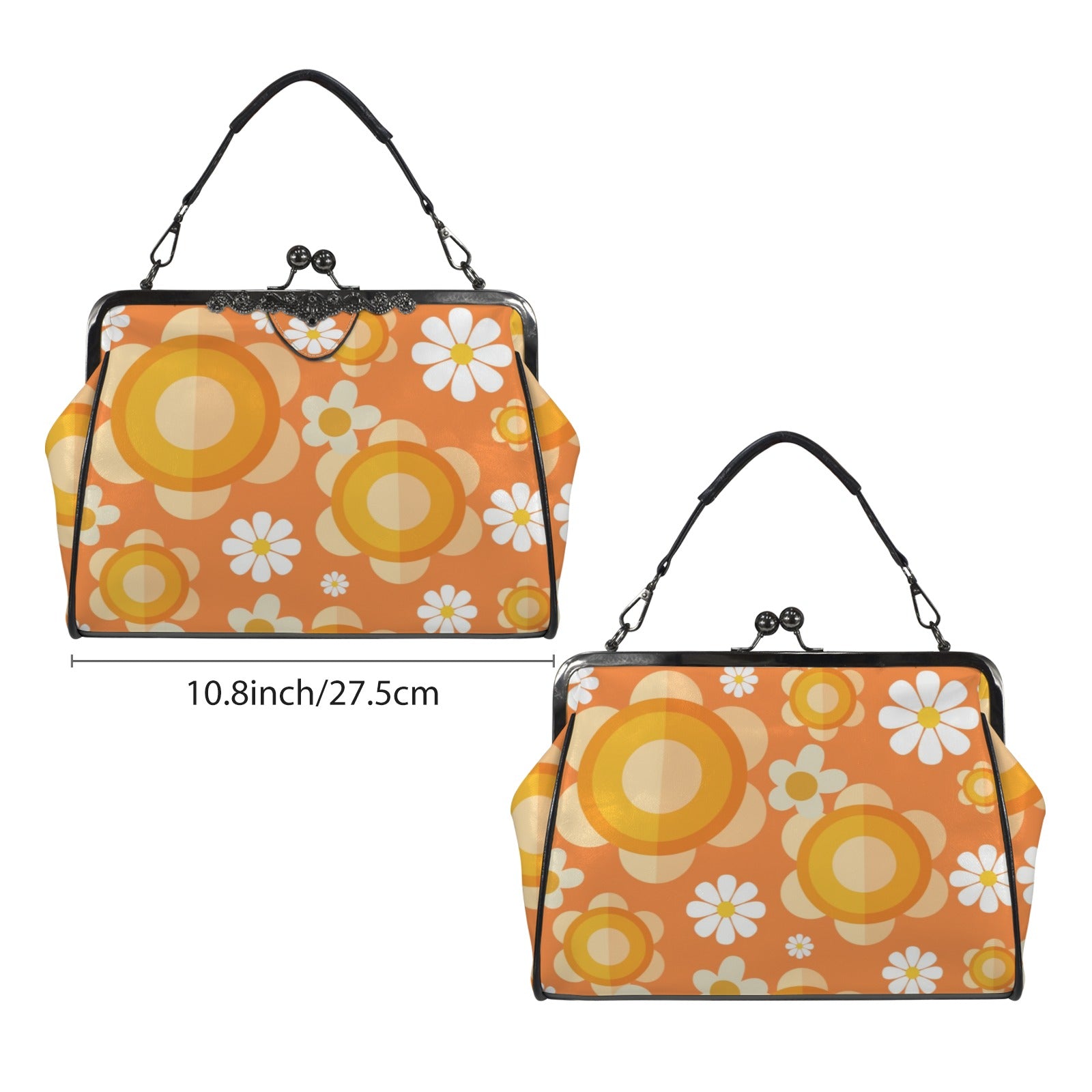 Flower Power Orange Groovy Mod Kisslock Crossbody Purse - Mid Century Modern Gal