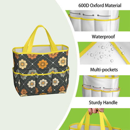 Scandinavian Floral, Mustard Yellow, Gray Mid Century Modern Garden Tool Bag