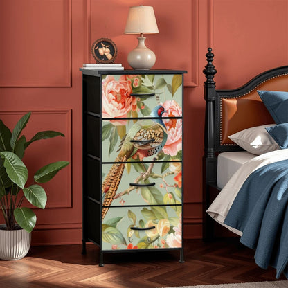 Chinoiserie Floral Pheasant Bird, Elegant Home Decor, Bohemian 4-Drawer Dresser (Made in USA) - Mid Century Modern Gal