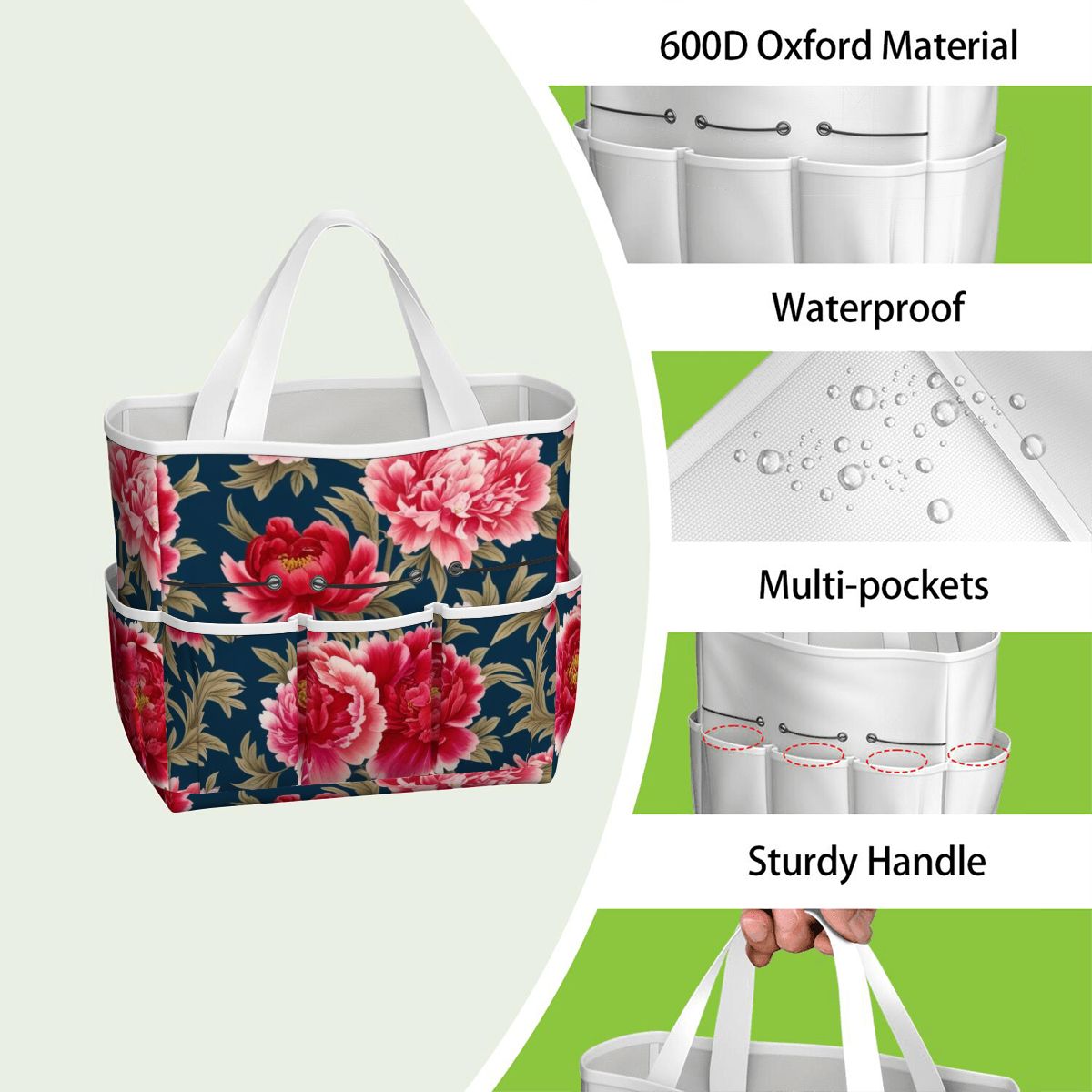Modern Chinoiserie Royal Blue, Pink Red Floral Garden Tool Bag - Mid Century Modern Gal