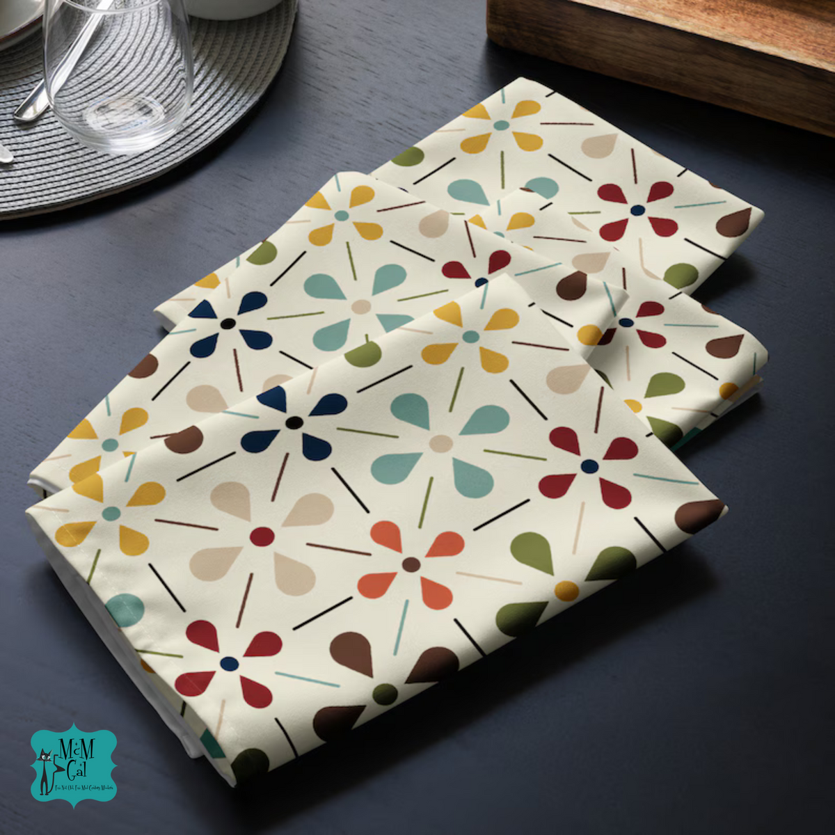 Scandinavian Floral Mid Century Modern Chic Floral Napkins Set, Elegant Table Decor - Mid Century Modern Gal