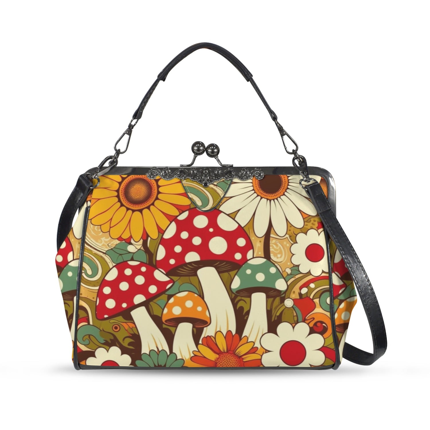 Retro Groovy Mushroom Funky Mod Kisslock Crossbody Purse - Mid Century Modern Gal
