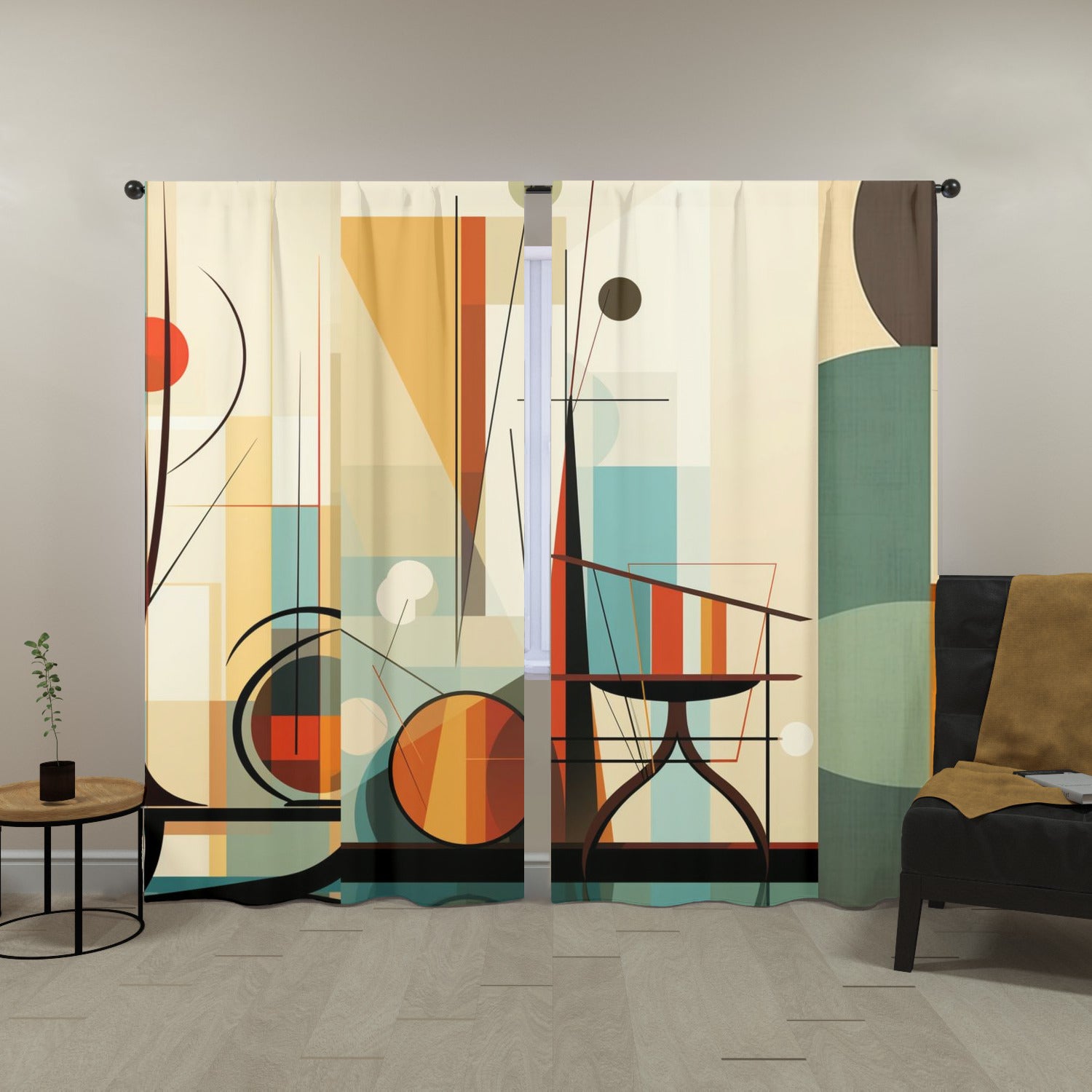 Mid Century Modern Bauhaus Designed Abstract Geometric Mod Retro Window Curtains (two panels) - Mid Century Modern Gal