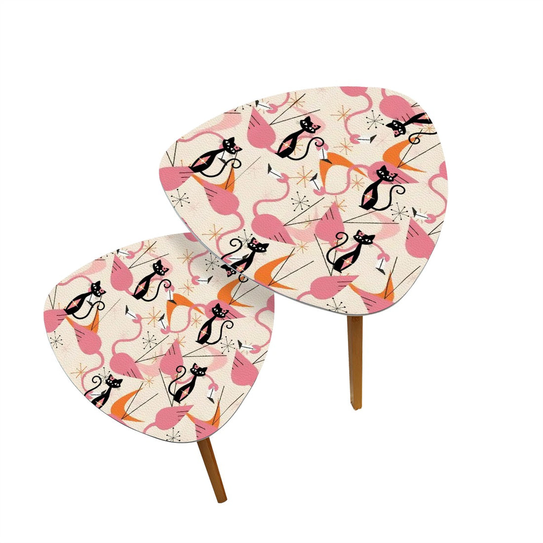 Mid Century Modern Nesting Tables Adorned With Dancing Flamingos And Atomic Cats - Mid Century Modern Gal