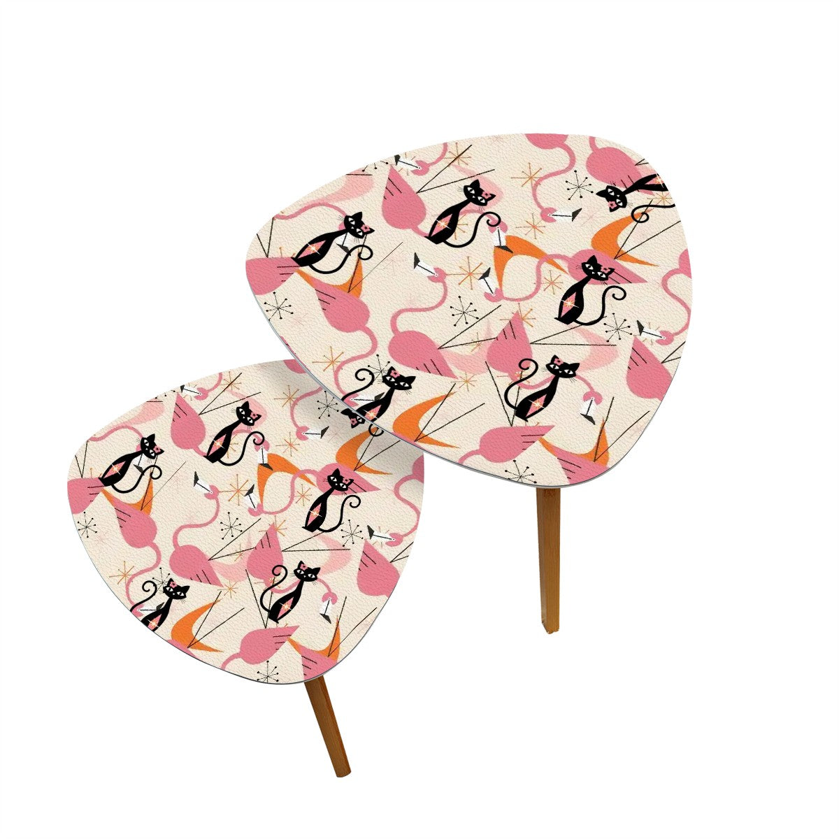 Mid Century Modern Nesting Tables Adorned With Dancing Flamingos And Atomic Cats - Mid Century Modern Gal