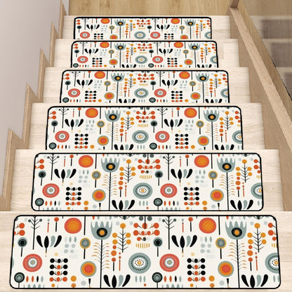 Scandinavian Flower Mid Mod Carpet Stair Treads Non Slip