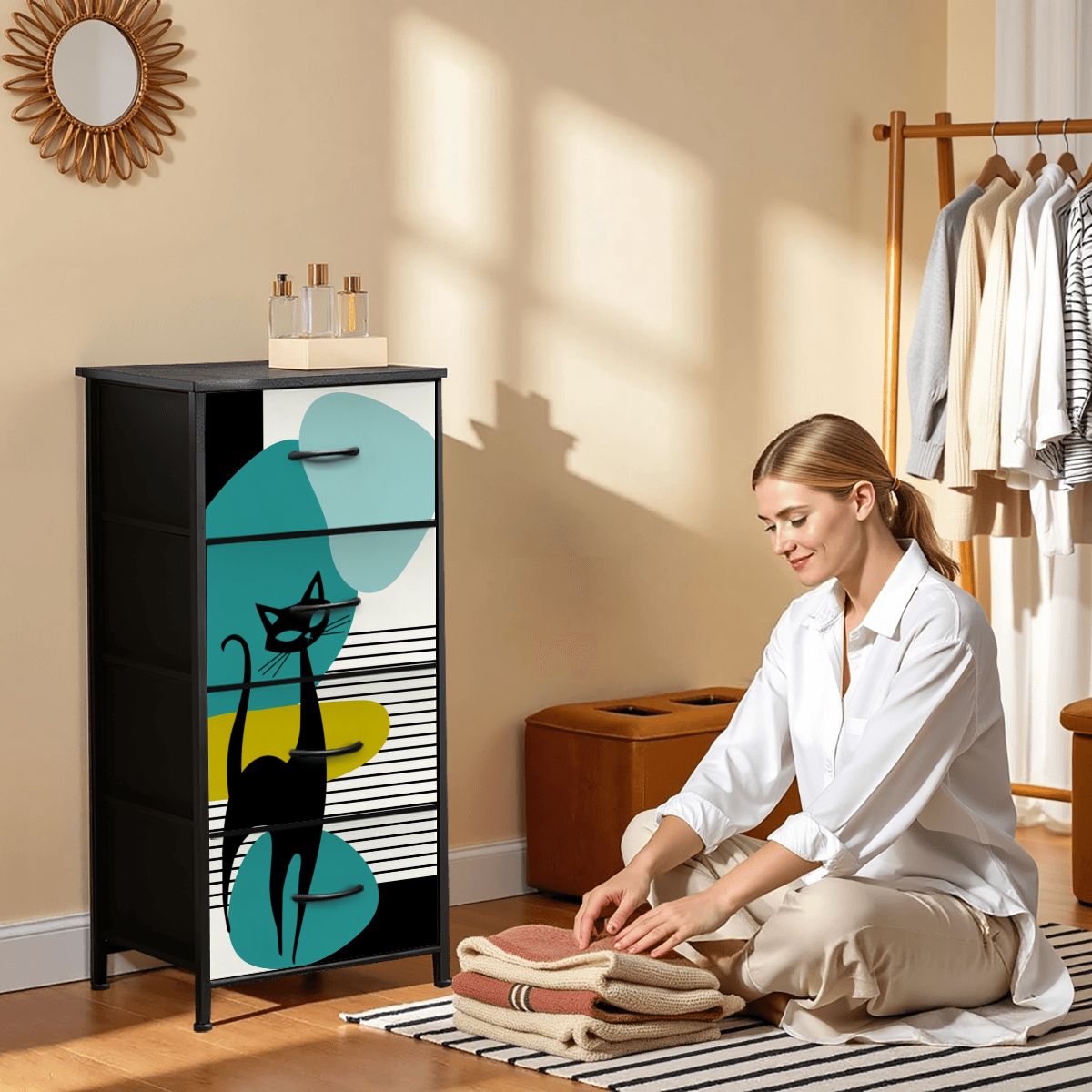 Mid Century Modern Atomic Cat Amoeba Designed Retro 4-Drawer Dresser - Mid Century Modern Gal