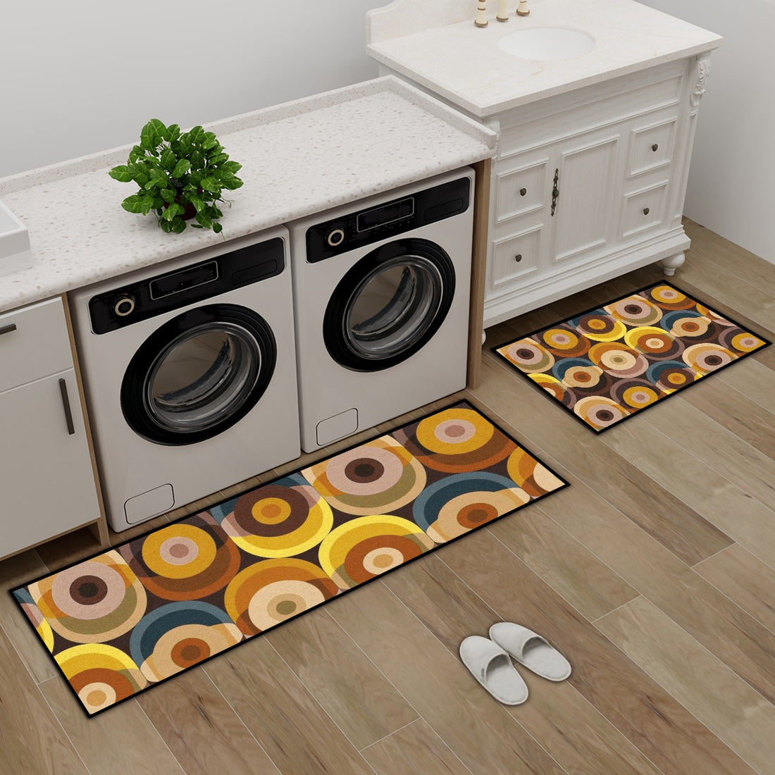 Mid Century Modern 70s Groovy Mod Kitchen Area Rug Set for Floor Non-Slip Washable - Mid Century Modern Gal
