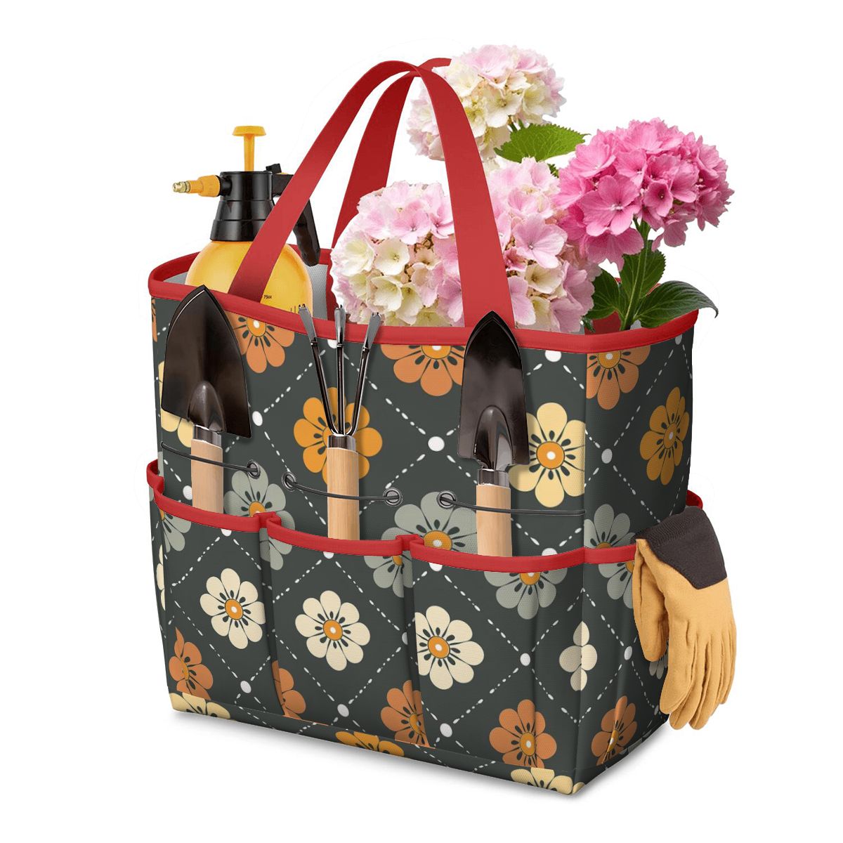 Scandinavian Floral, Mustard Yellow, Gray Mid Century Modern Garden Tool Bag - Mid Century Modern Gal