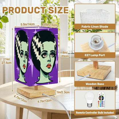 Bride of Frankenstein Retro Mid Mod Horror Buff Purple Halloween Square Table Lamp - Mid Century Modern Gal