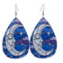 Halloween Stained Glass Style Night Sky Moon Stars Clouds Vegan Leather Teardrop Earrings - Mid Century Modern Gal