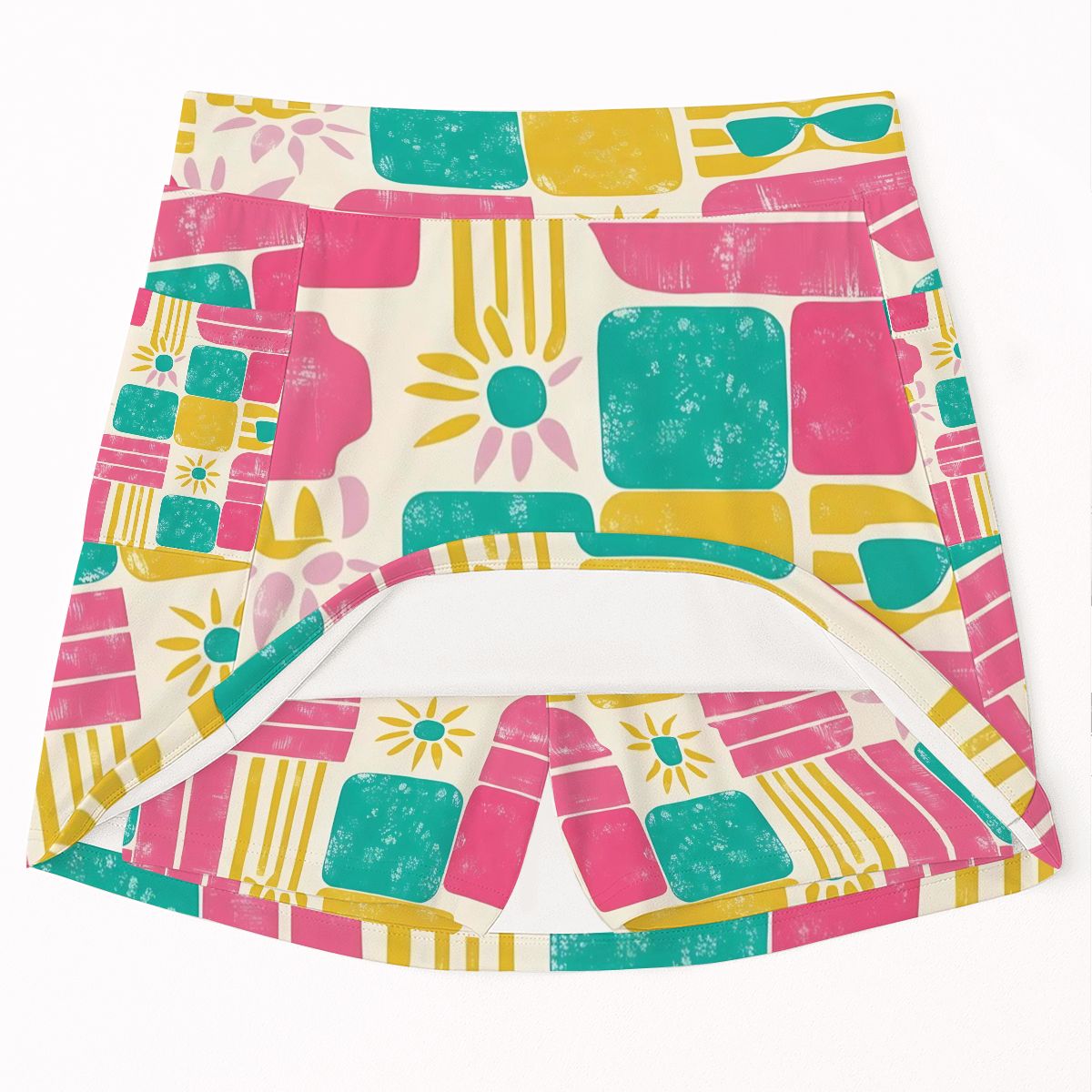 Retro Women's Tennis Skort With Pockets, Hot Pink, Yellow, Teal Green Mod Skirt - Mid Century Modern Gal