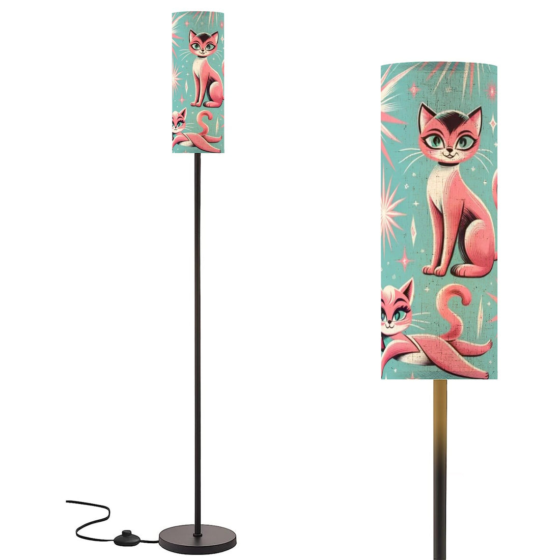 Atomic Pink Kitschy Kittie, Mid Century Modern Slim Floor Lamp - Mid Century Modern Gal