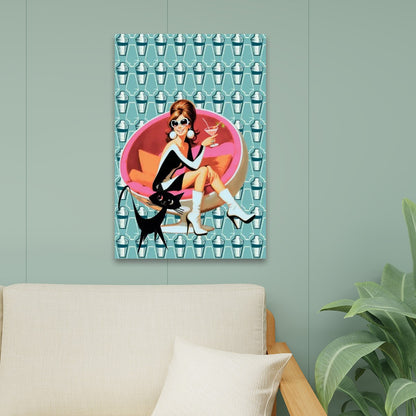 Mid Century Modern Wall Art, Mid Mod Gal, Martini Time, Atomic Cat Canvas Wall Art - Mid Century Modern Gal