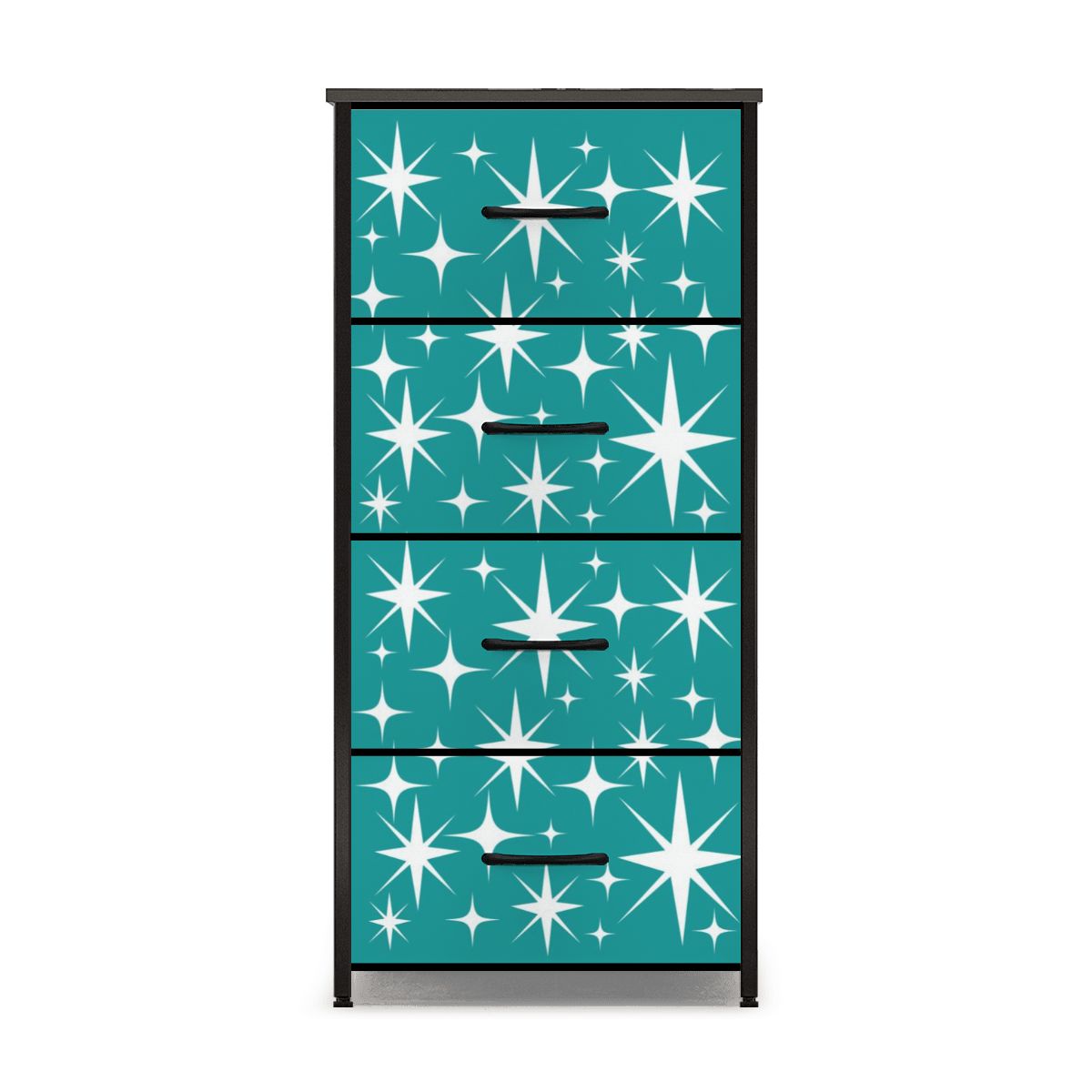 Atomic Starburst Teal White Mid Century Modern 4-Drawer Dresser - Mid Century Modern Gal