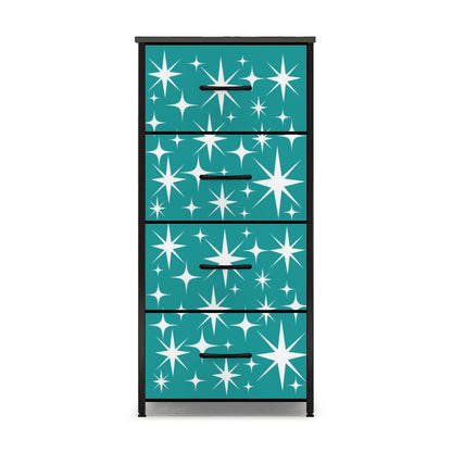 Atomic Starburst Teal White Mid Century Modern 4-Drawer Dresser - Mid Century Modern Gal