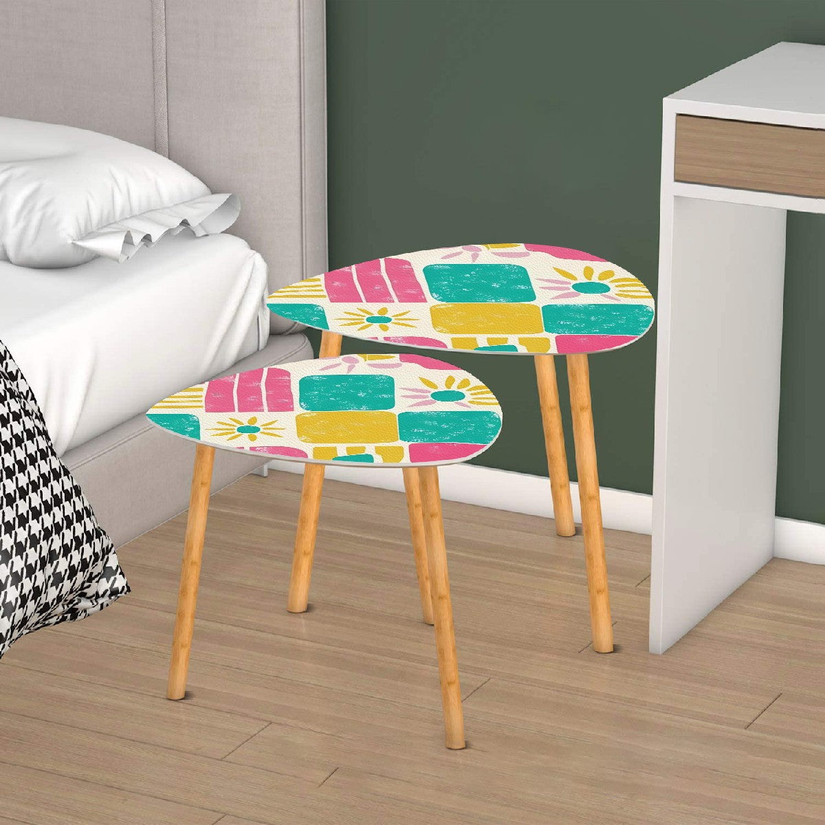 Mid Century Modern Palm Springs Moderism Teal Pink Yellow Nesting Tables - Mid Century Modern Gal