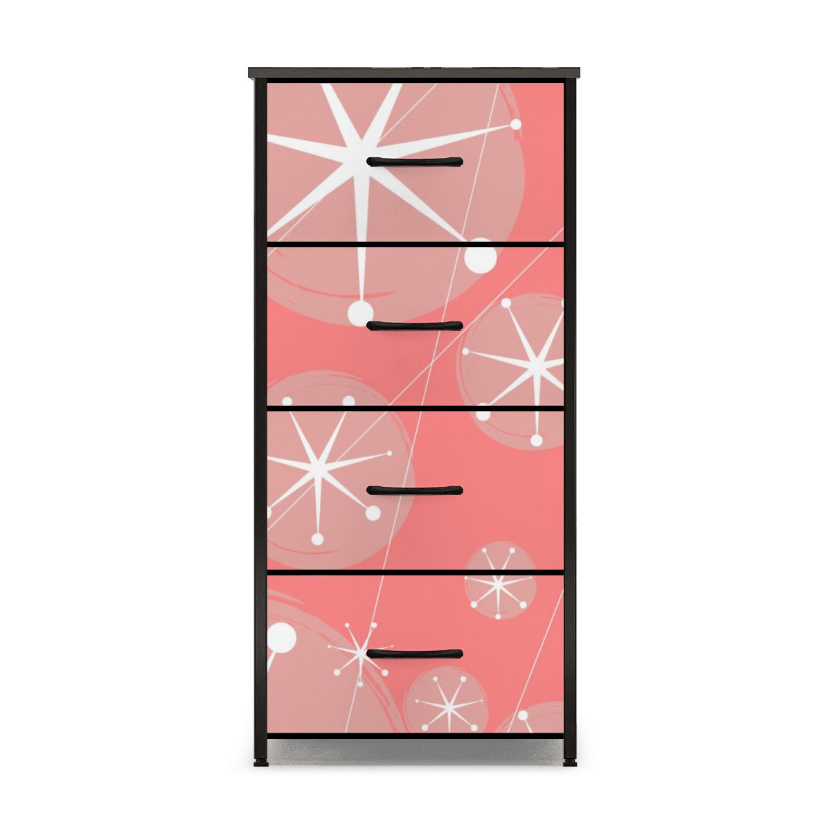 Atomic 50s Pink, Starburst Mid Century Modern 4-Drawer Dresser - Mid Century Modern Gal