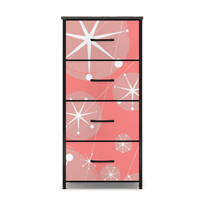 Atomic 50s Pink, Starburst Mid Century Modern 4-Drawer Dresser - Mid Century Modern Gal