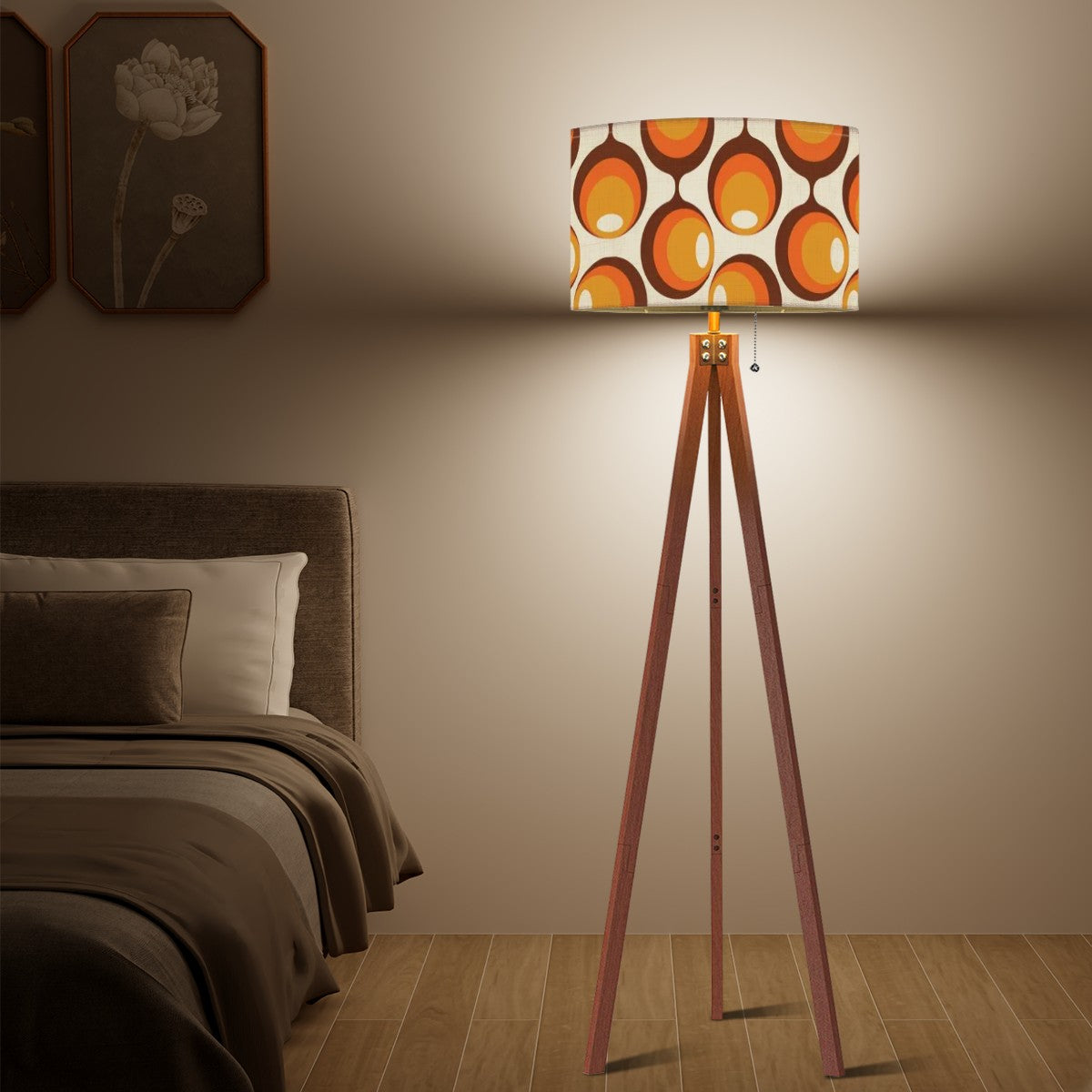 Space Orbs Groovy Mod, Orange, Brown Retro Tripod Floor Lamp