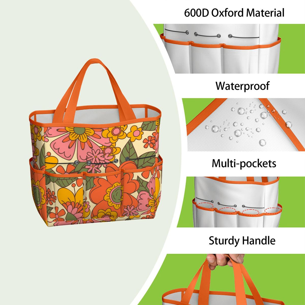 70s Retro Revival Flower Power Groovy Floral Mid Mod Garden Tool Bag