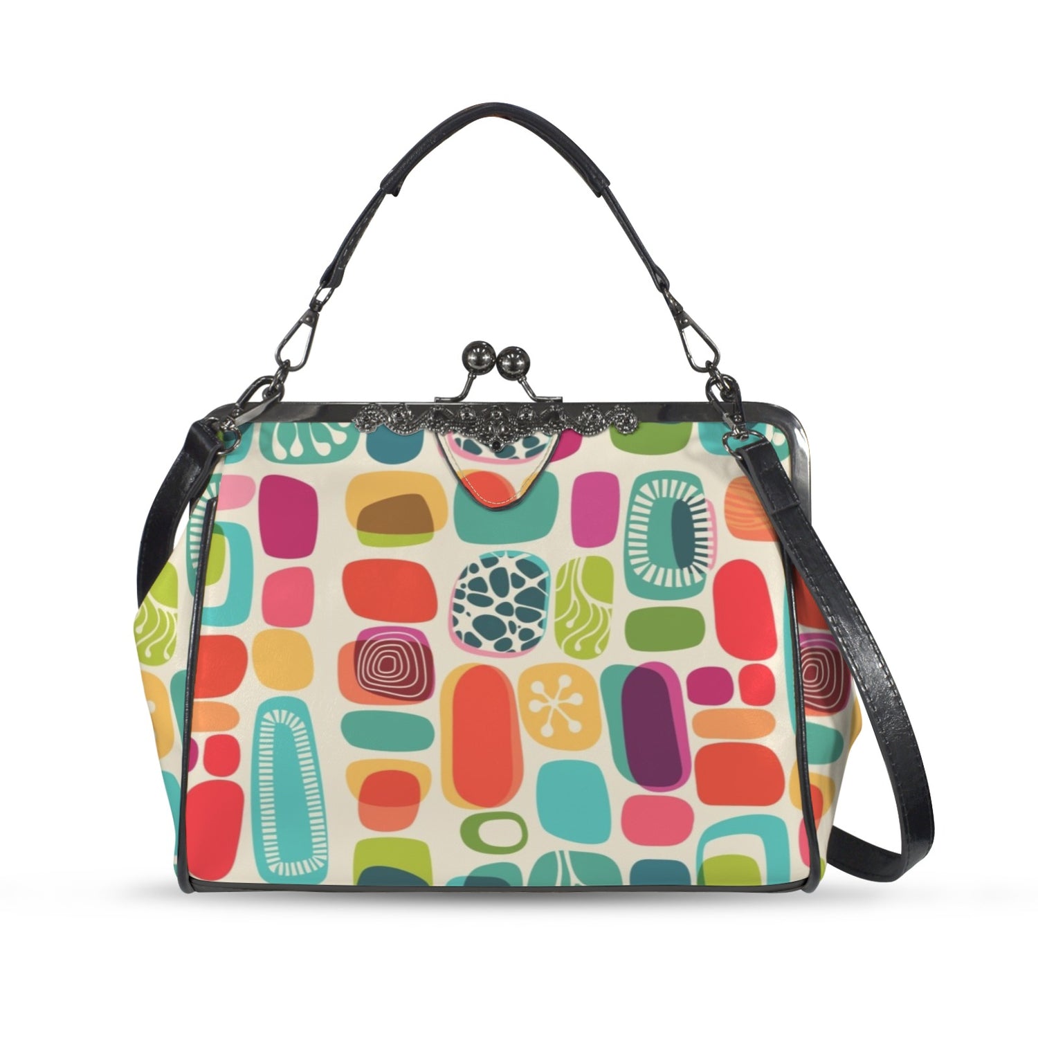 Mid Century Modern Amoeba Designed Kisslock Crossbody Purse - Mid Century Modern Gal