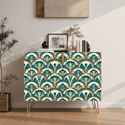 Art Deco Peacock Inspired Wooden Storage Cabinet - Mid Century Modern Gal