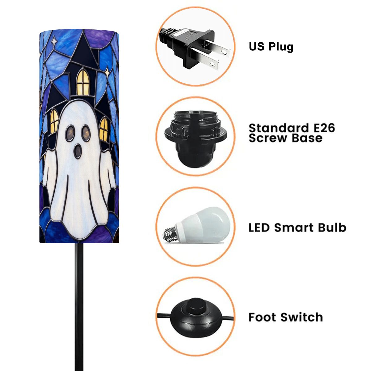 Halloween Stained Glass Style Ghost Haunted House Slim Floor Lamp