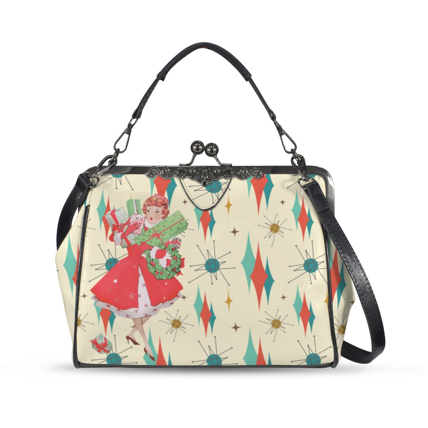 Franciscan Starburst Mid Century Modern Kitschy Christmas Gal Kisslock Vintage Purse - Mid Century Modern Gal