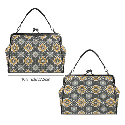 Floral Bohemian Retro Gray Yellow Modern Kisslock Crossbody Purse - Mid Century Modern Gal
