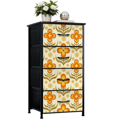 70s Retro Groovy Flower Power Floral Orange Yellow Green 4-Drawer Dresser - Mid Century Modern Gal