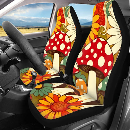 70s Mushroom Groovy Flower Power Hipster Car Seat Covers Full Set - Mid Century Modern Gal