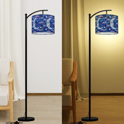Halloween Stained Glass Style Night Sky Moon Stars Clouds Lamp SHADE ONLY - For Arc Floor Lamps Only - Mid Century Modern Gal