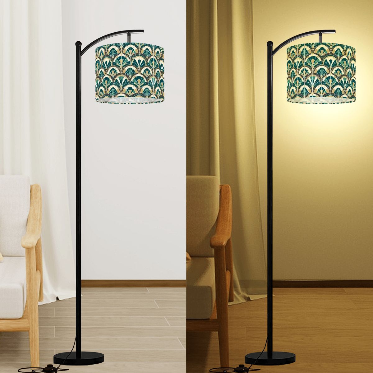 Art Deco Peacock Inspired Lamp SHADE ONLY - For Arc Floor Lamps Only - Mid Century Modern Gal